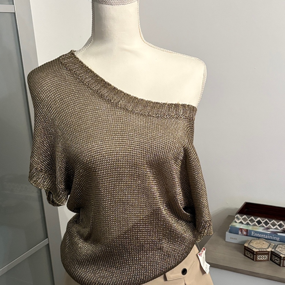 Vince Off-Shoulder Metallic Sweater